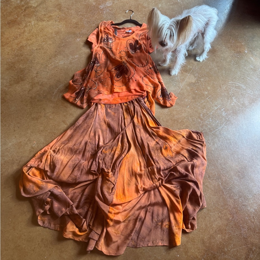 Orange Floral Top and Skirt Set
